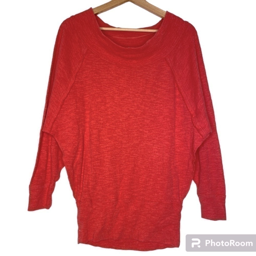 Free People We the Free Bright Pink 3/4 Sleeve Fitted Knit Top, Small